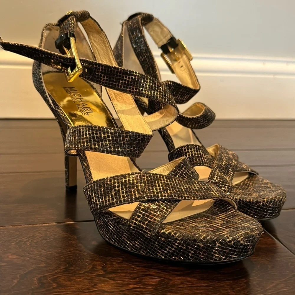 Michael Kors strappy black and gold heels 8
